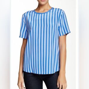 Equipment Riley Silk Top Blue White Contrast Size Small